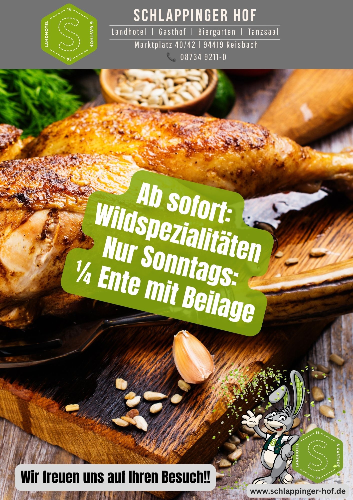 Jetzt auf der Karte: Heimische Wildspezialitäten & Sonntags-Ente